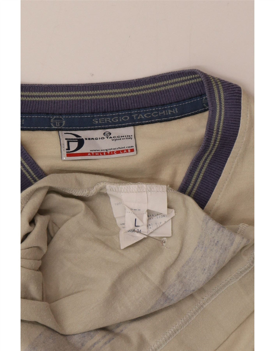 Sergio Tacchini Herre T-Shirt Top Stor Beige Colourblock Bomuld