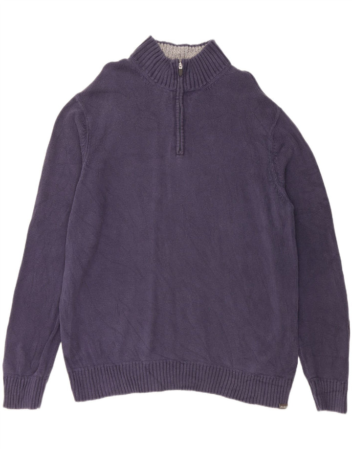 EDDIE BAUER Mens Zip Neck Jumper Sweater XL Navy Blue Cotton