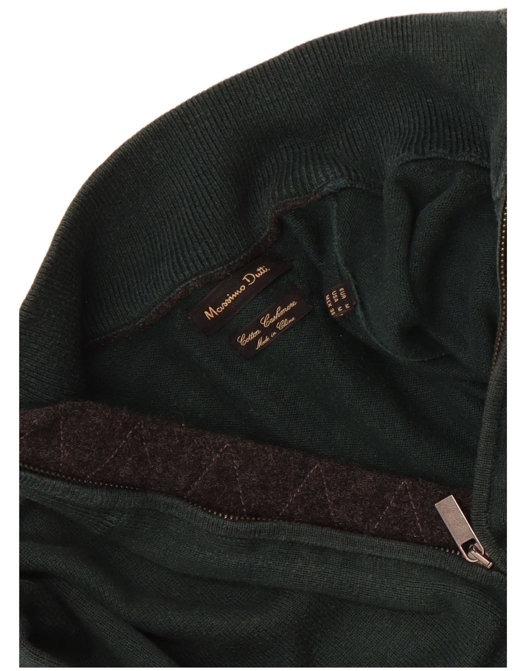 Massimo Dutti Herre Zip Neck Jumper Sweater Medium Grøn Bomuld