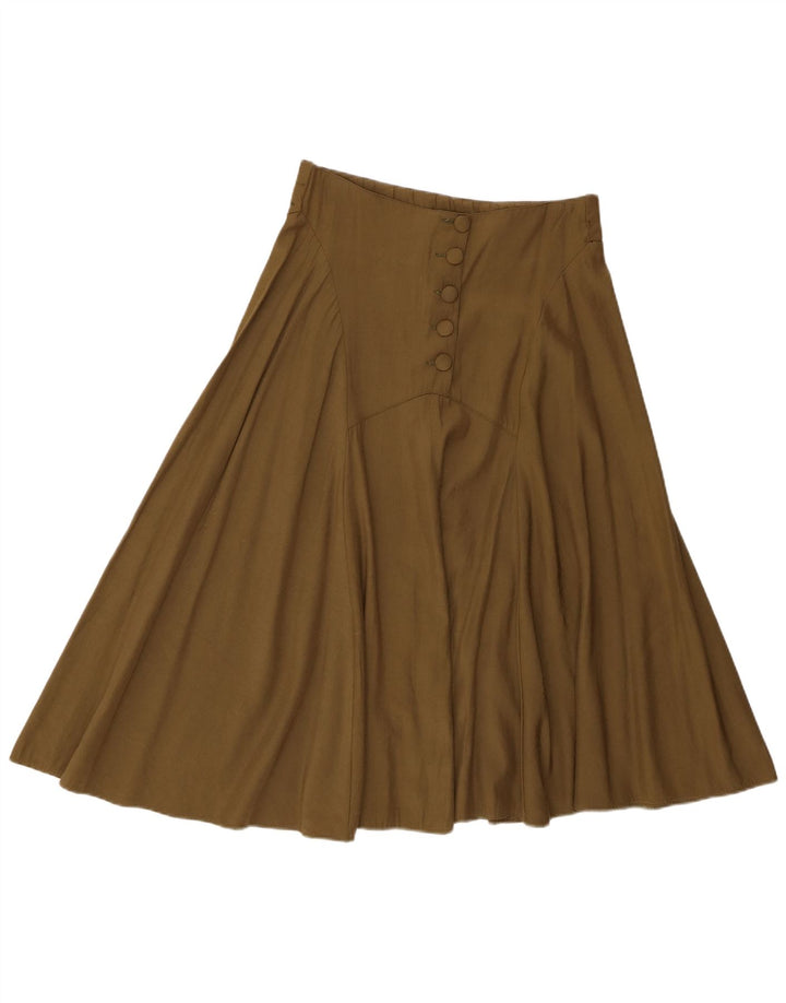 Vintage Kvinders Flared Skirt Medium W30 Khaki Polyester