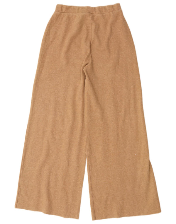 Zara Womens Tracksuit Bukser med brede ben UK 8 Small Beige Bomuld