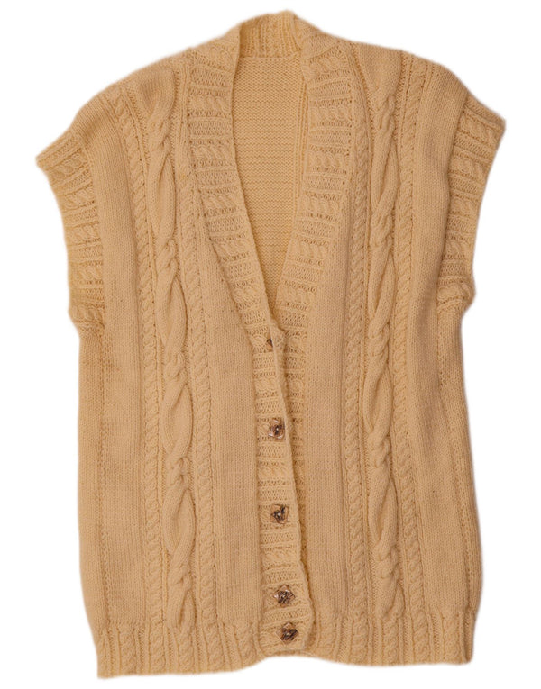 Vintage ærmeløs cardigan sweater til kvinder UK 20 2XL Beige
