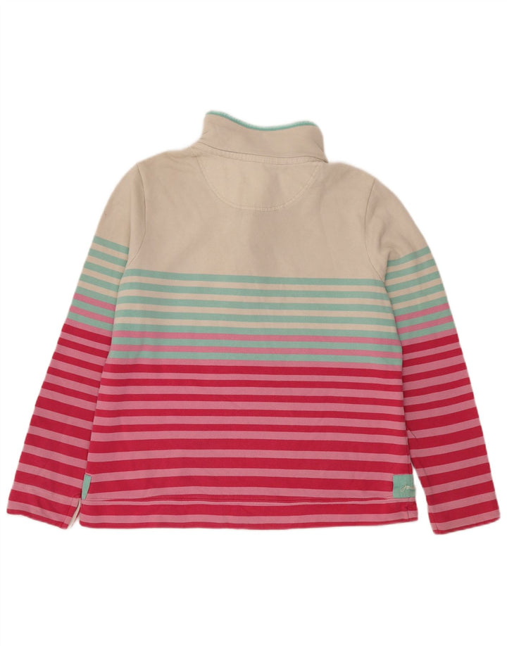Joules Dame Button Neck Sweatshirt Jumper UK 16 Stor hvid stribet