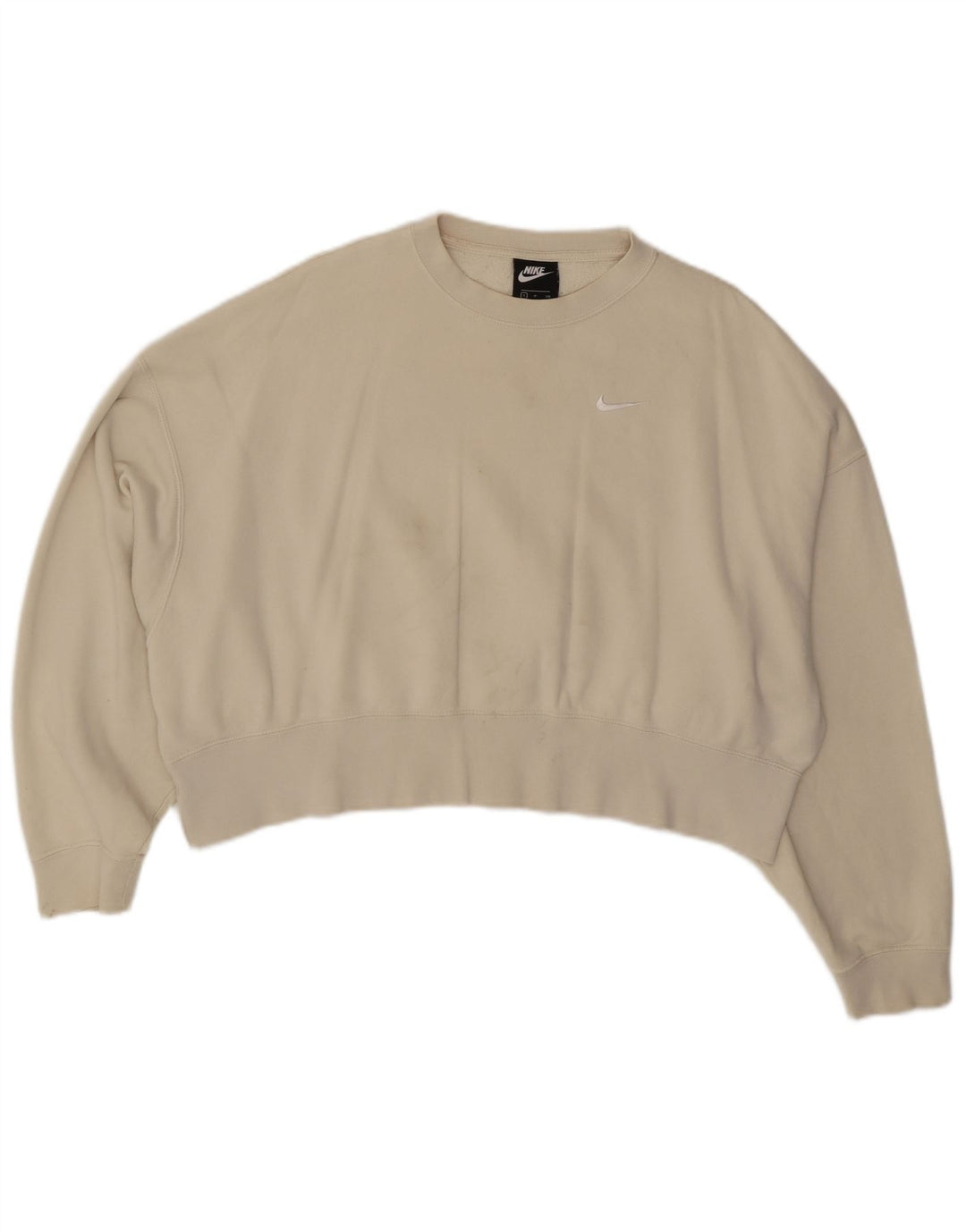 NIKE Womens Crop Oversized Sweatshirt Jumper UK 10 Small Off White Bomuld