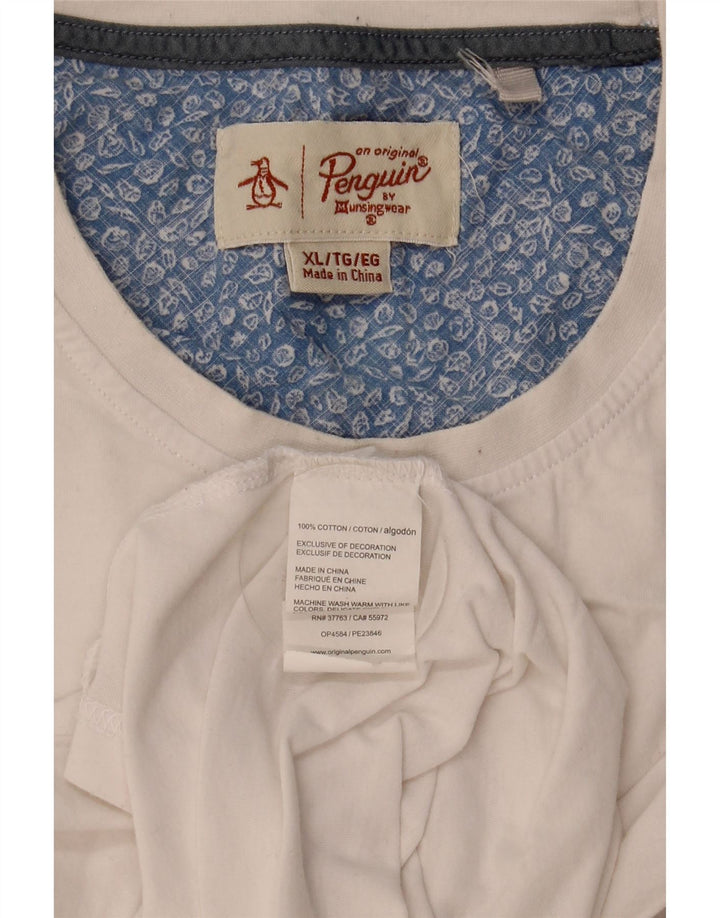 PENGUIN Herre T-Shirt Top XL Hvid Blomsterbomuld