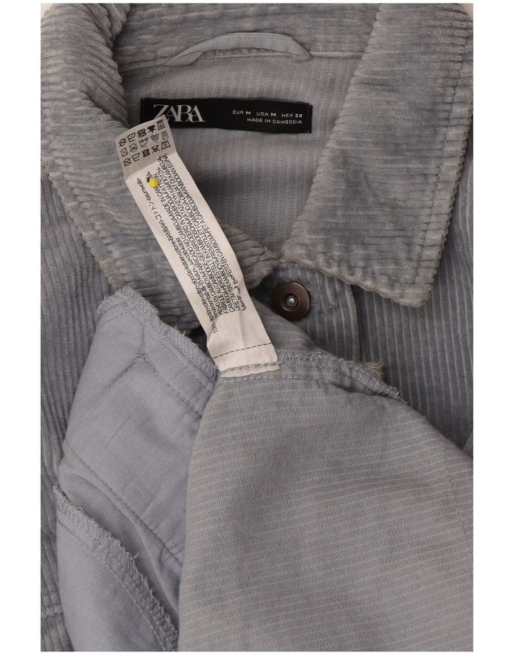 Zara Dame Loose Fit Corduroy Jacket UK 14 Medium Blue Cotton