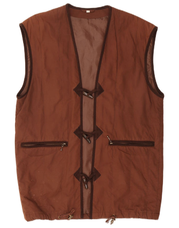 Vintage Dame Oversized Gilet UK 10 Small Brown Bomuld