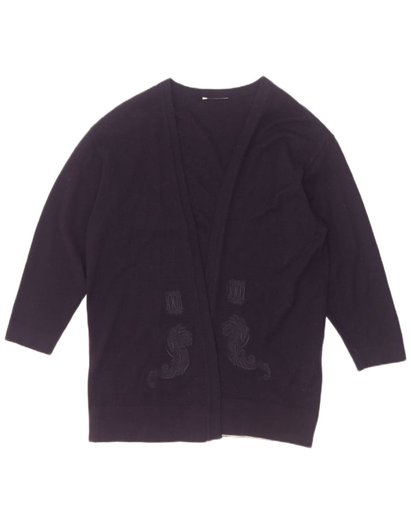Vintage Dame Open Cardigan Sweater UK 14 Medium Navy Blue Paisley Wool