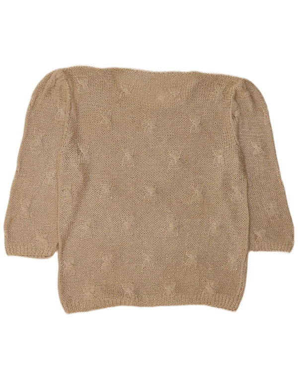 Vintage dametrøje med 3/4 ærmer med rund hals trøje UK 18 XL Beige