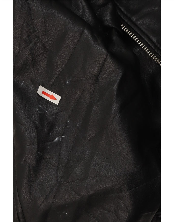 Zara Womens Crop Oversized imiteret læder Biker Jacket UK 10 Small Black