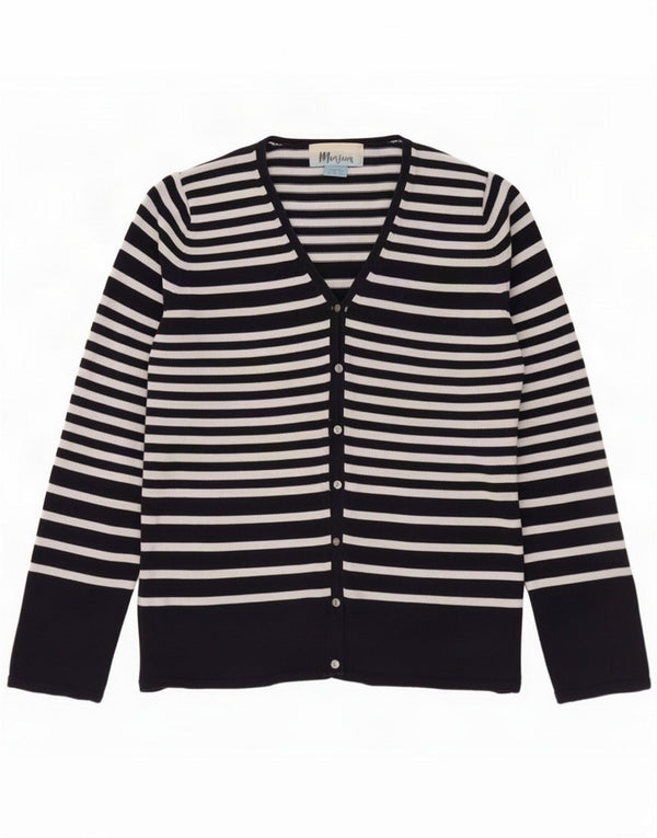 Monsoon Womens Cardigan Sweater UK 12 Medium Navy Blue Striped