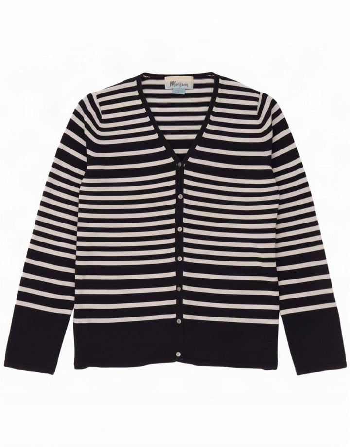 Monsoon Dame Cardigan Sweater UK 12 Medium Navy Blue Striped