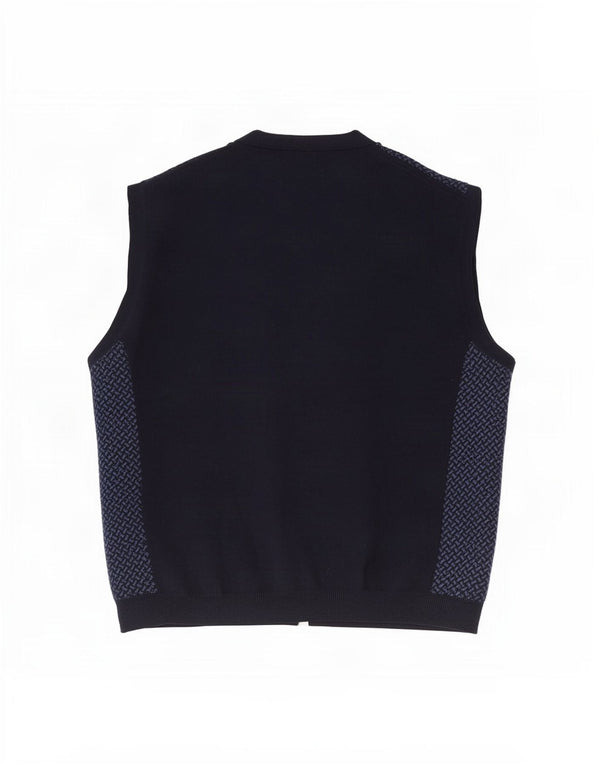 Vintage herre ærmeløs cardigan sweater stor marineblå geometrisk