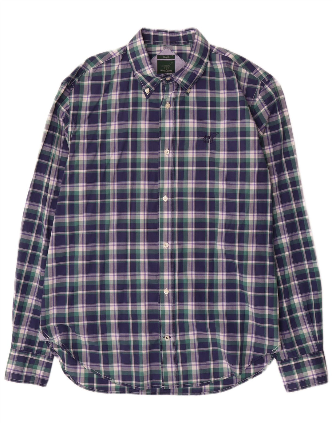 Henry Cottons Herre Slim Fit skjorte Størrelse 39 Medium Navy Blue Ternet bomuld