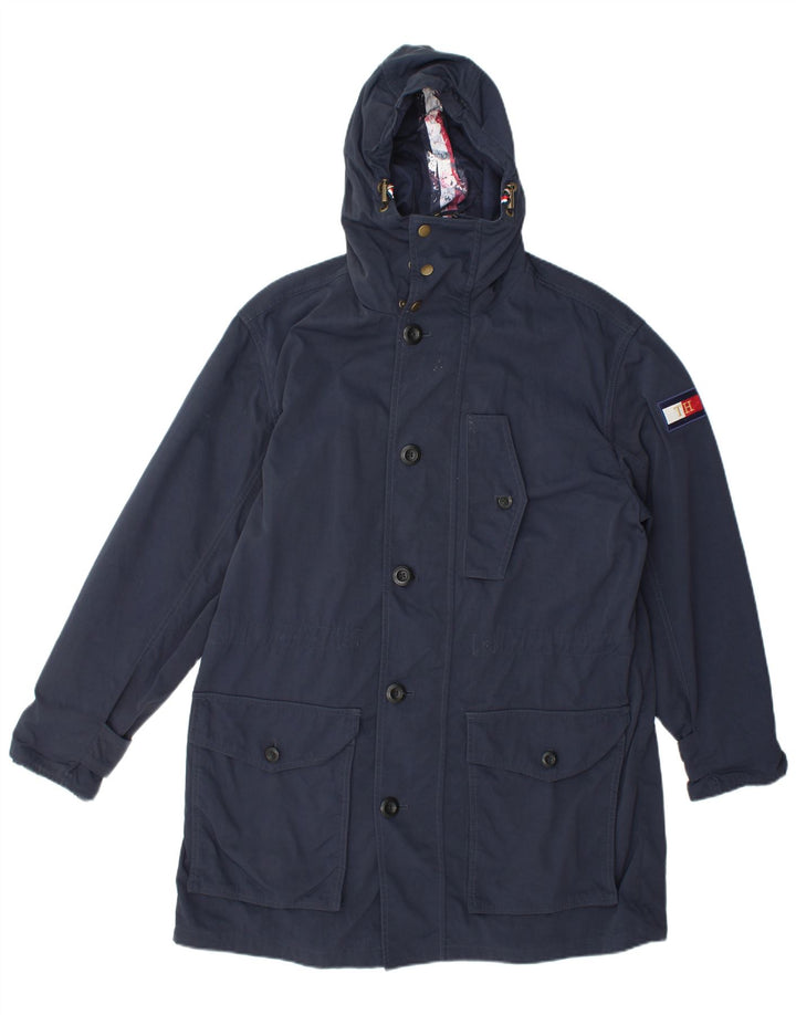 Tommy Hilfiger Regnjakke med hætte til mænd UK 38 Mellem marineblå polyamid