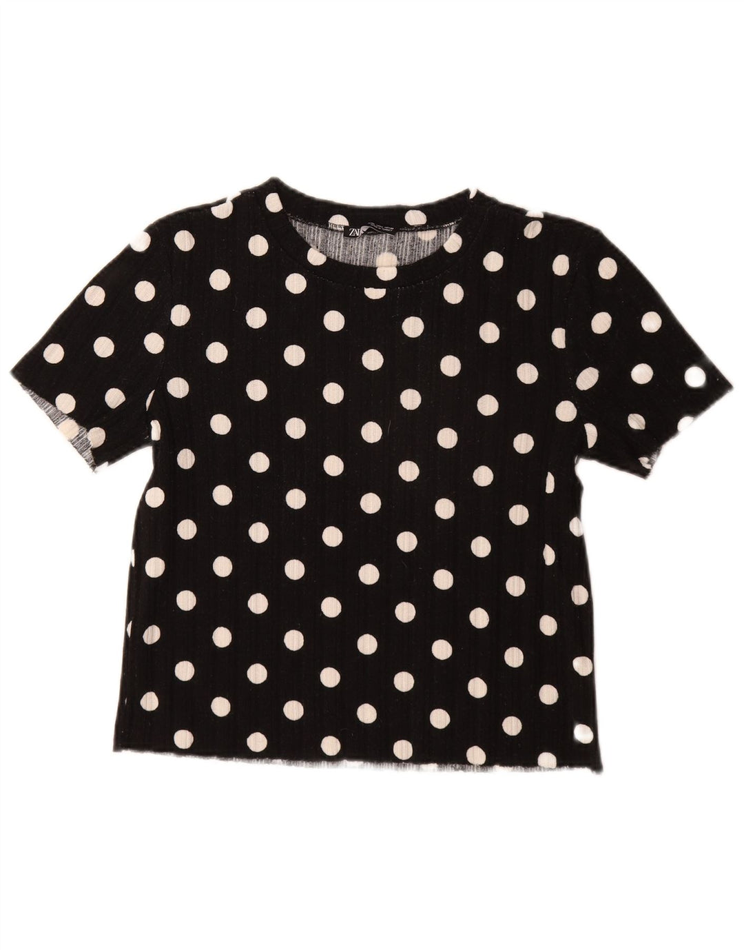 Zara Dame T-Shirt Top UK 14 Large Black Polka Dot