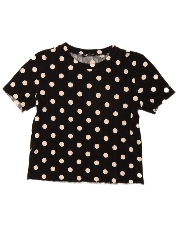 Zara Dame T-Shirt Top UK 14 Large Black Polka Dot