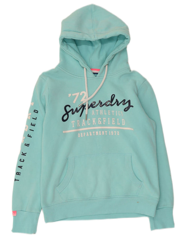 SUPERDRY Dame Oversized grafisk hættetrøje Jumper UK 10 Small Turkis