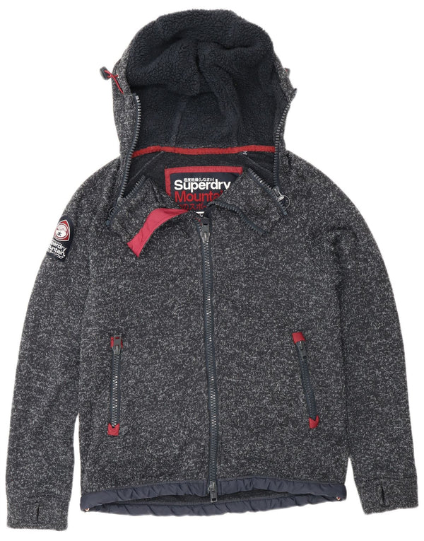 Superdry Hættetrøje med lynlås til mænd UK 14 Medium Navy Blue Flecked Polyester