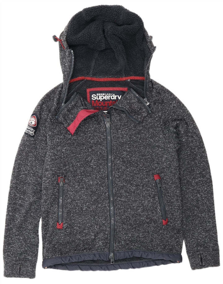 Superdry Hættetrøje med lynlås til mænd UK 14 Medium Navy Blue Flecked Polyester