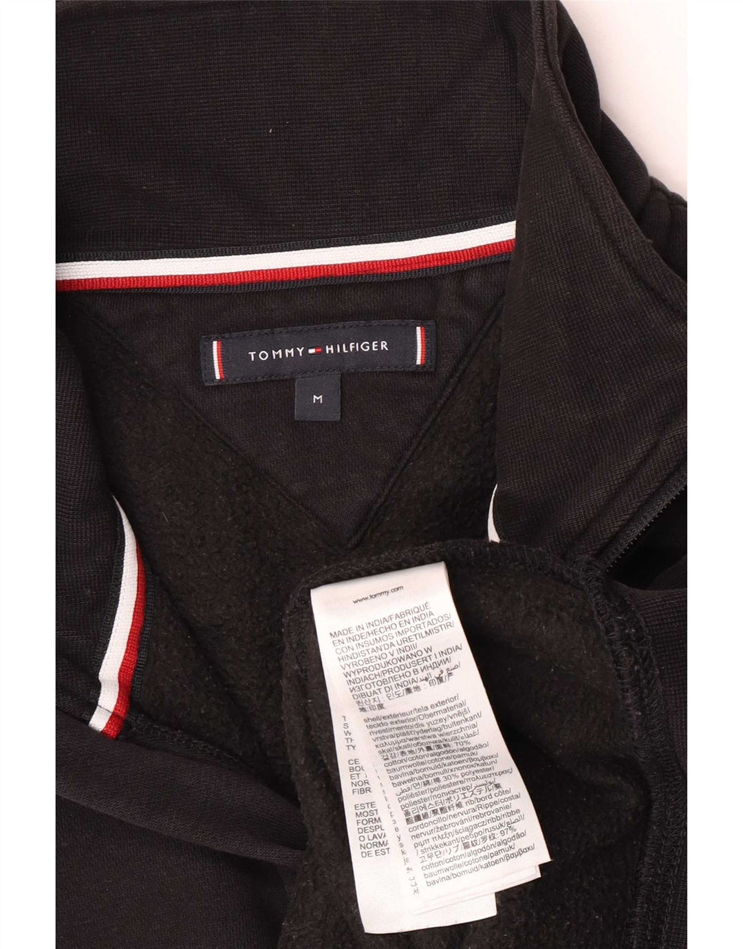Tommy Hilfiger Herre Grafisk Zip Neck Sweatshirt Jumper Medium Sort Bomuld