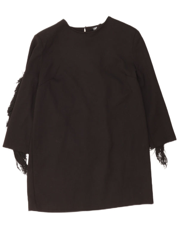 Zara Dame 3/4 ærmer Shift Dress UK 16 Large Black Bomuld