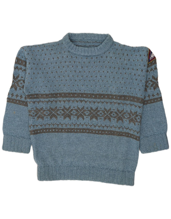 Vintage Herre Boat Neck Jumper Sweater Large Blue Fair Isle