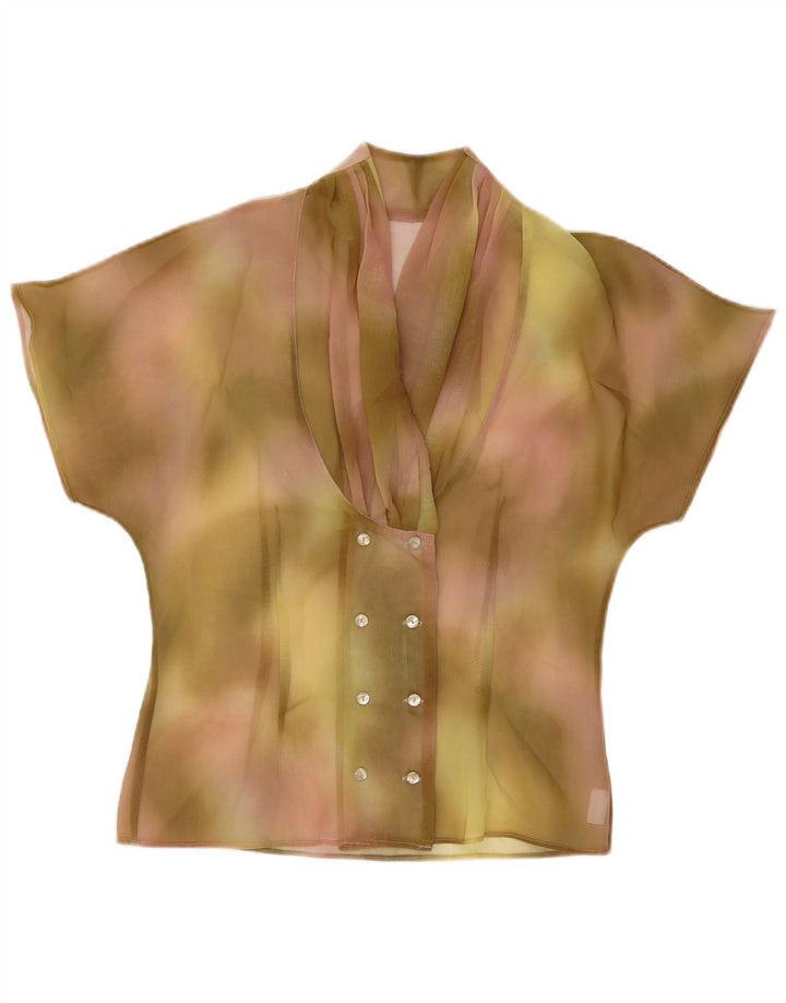 Vintage Dame Gennemsigtig Skjorte Bluse UK 12 Medium Green Tie Dye