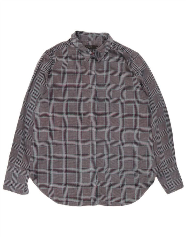 Marks & Spencer Oversized skjorte til kvinder UK 10 Lille blå ternet polyester