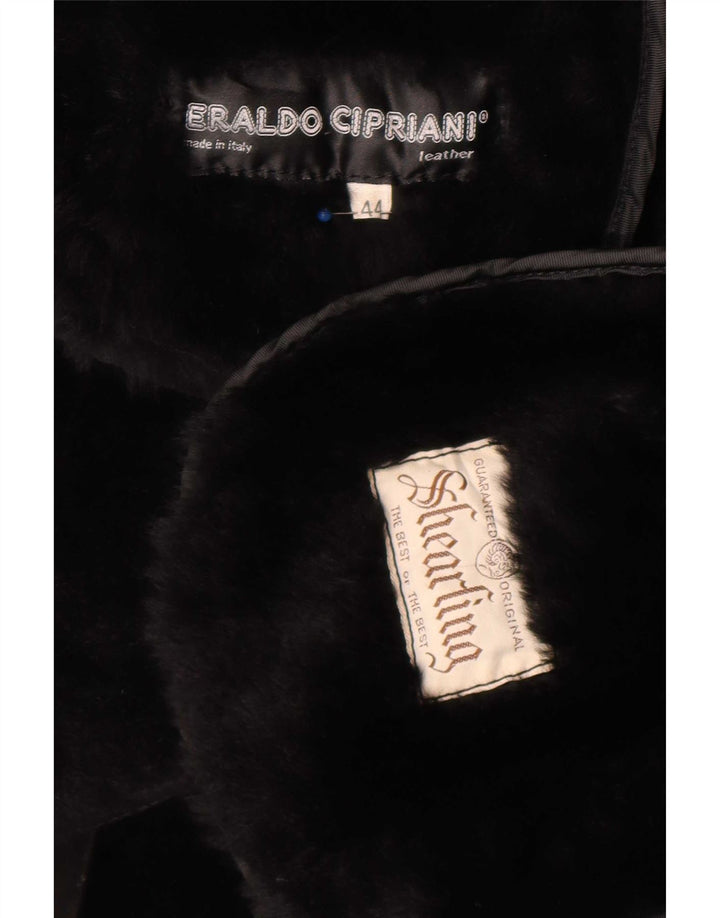 Vintage Dame Shearling Coat EU 44 XL Sort Geometrisk