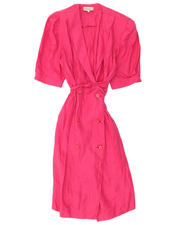 Vintage Dame 1/2-ærmet skjortekjole IT 46 Large Pink Linen