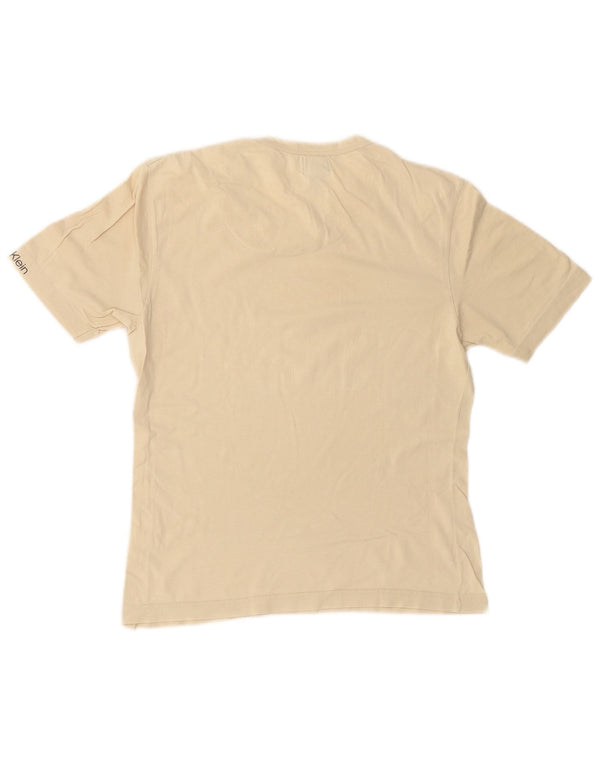 CALVIN KLEIN Dame T-Shirt Top UK 14 Stor Beige Bomuld