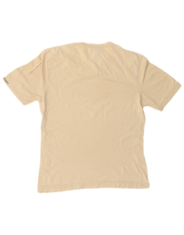 CALVIN KLEIN Dame T-Shirt Top UK 14 Stor Beige Bomuld