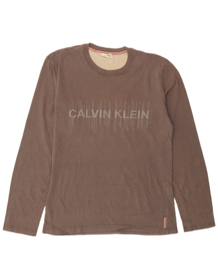 CALVIN KLEIN JEANS Mens Graphic Top Long Sleeve Medium Grey