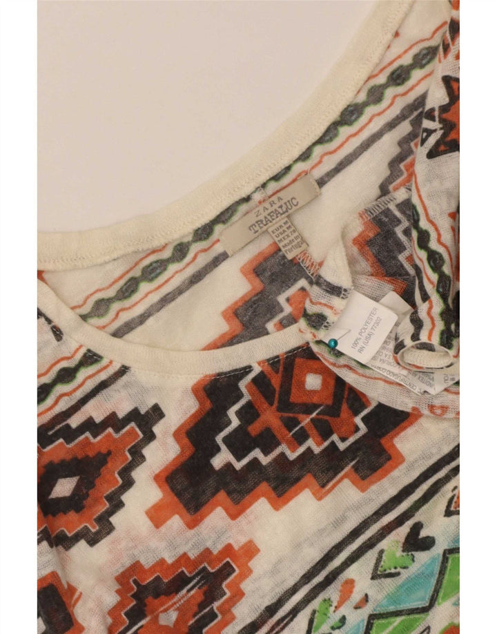 Zara Dame T-Shirt Top UK 14 Medium Flerfarvet Geometrisk Polyester