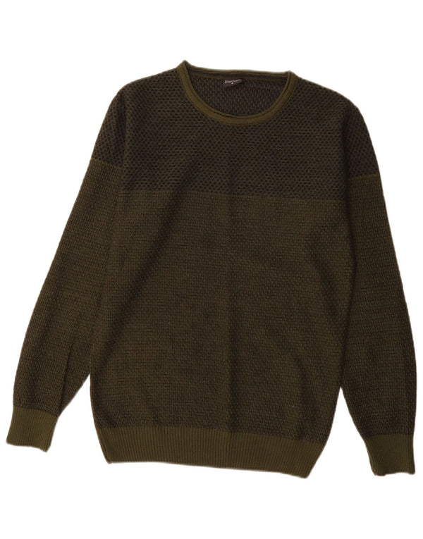 Univers Herre Crew Neck Jumper Sweater Small Khaki Colourblock Akryl