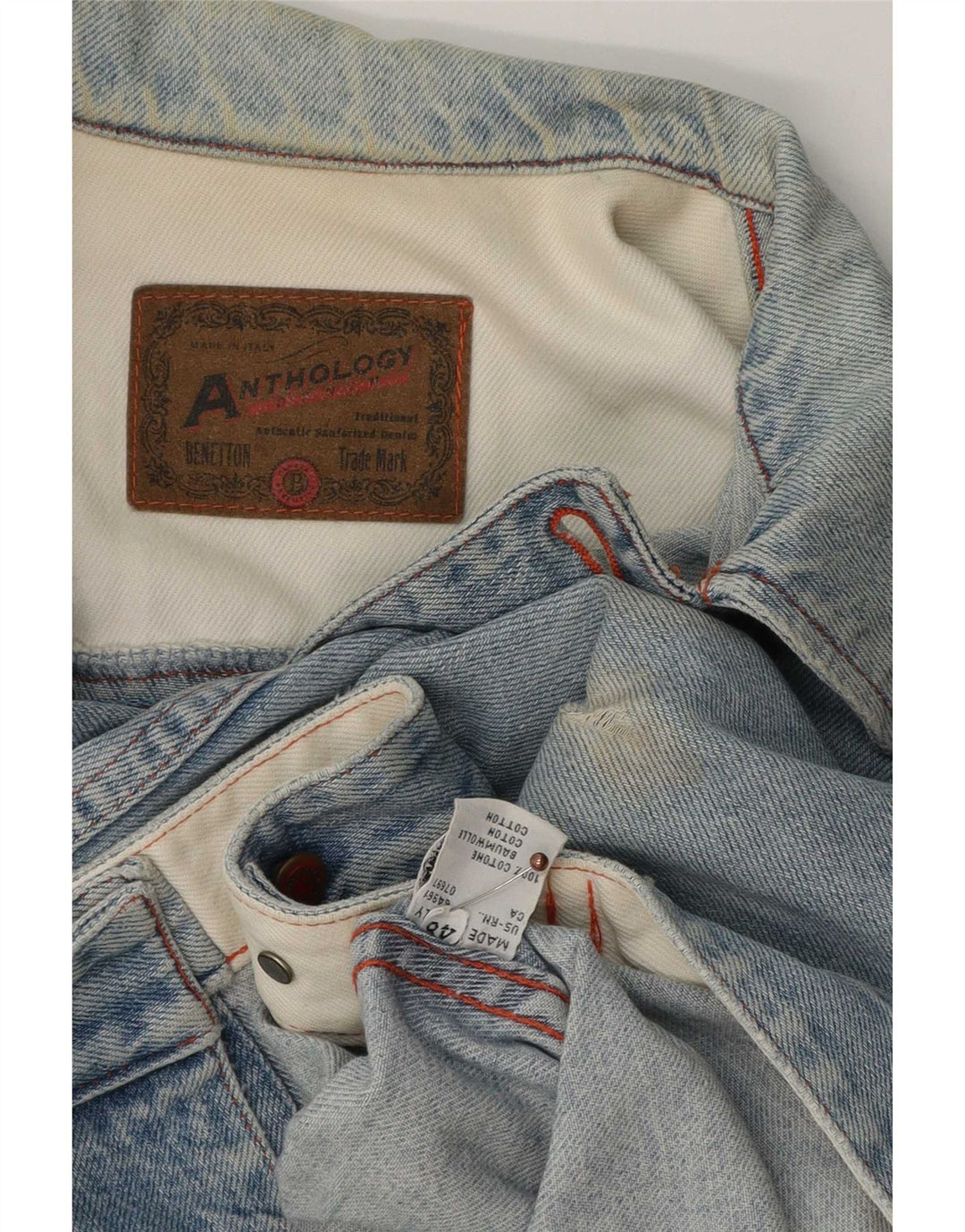 Benetton Dame Crop Denimjakke IT 48 XL Blå Bomuld