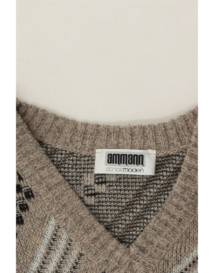 VINTAGE Mens V-Neck Jumper Sweater IT 50 Medium Grey Striped Polyacrylic Vintage Vintage and Second-Hand Vintage from Messina Hembry 