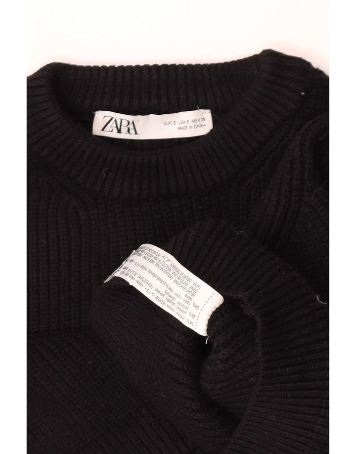 Zara Womens Crop Oversized Crew Neck Jumper Sweater UK 10 Small Black
