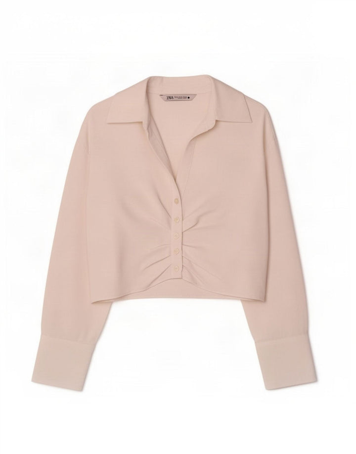 Zara Womens Crop Shirt Bluse UK 6 XS Hvid