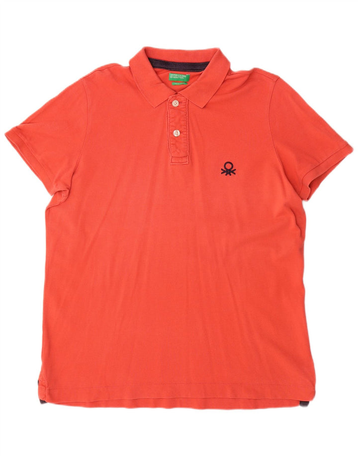 Benetton Herre Muscle Fit Polo Shirt XL Orange Bomuld