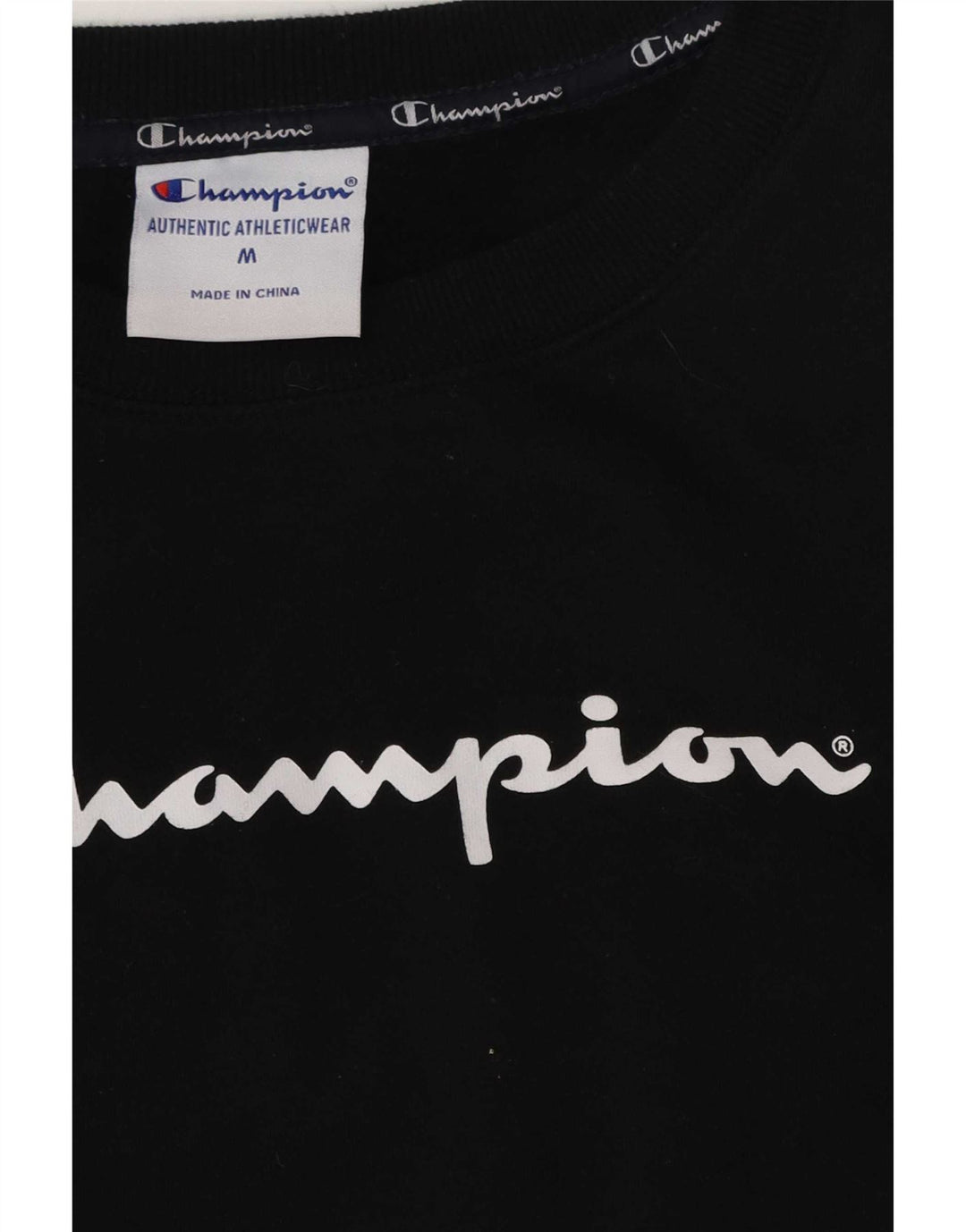 Champion Dame Grafisk Sweatshirt Jumper UK 14 Medium Sort Bomuld