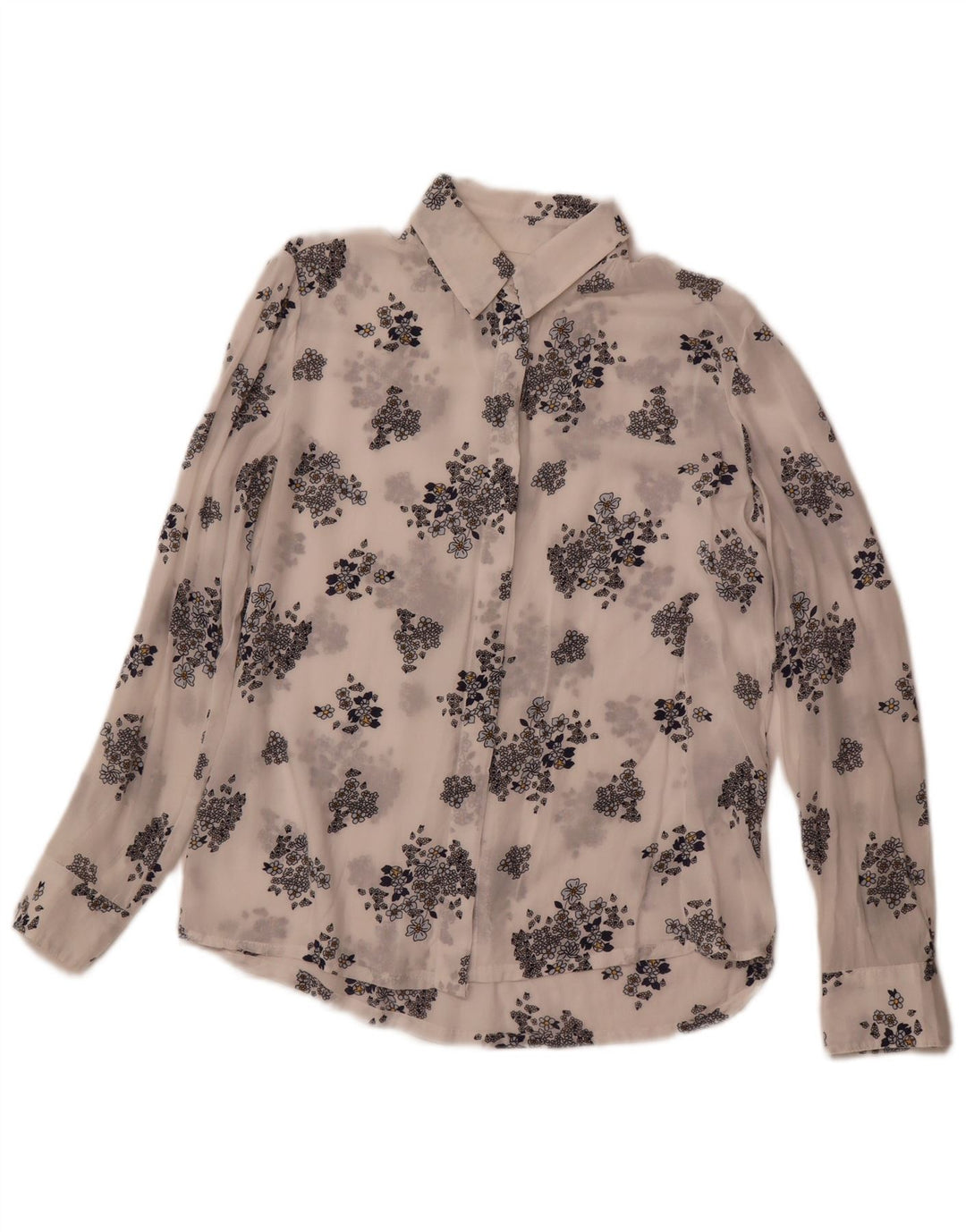 BENETTON Dame Se Through Shirt UK 6 XS White Floral Modal