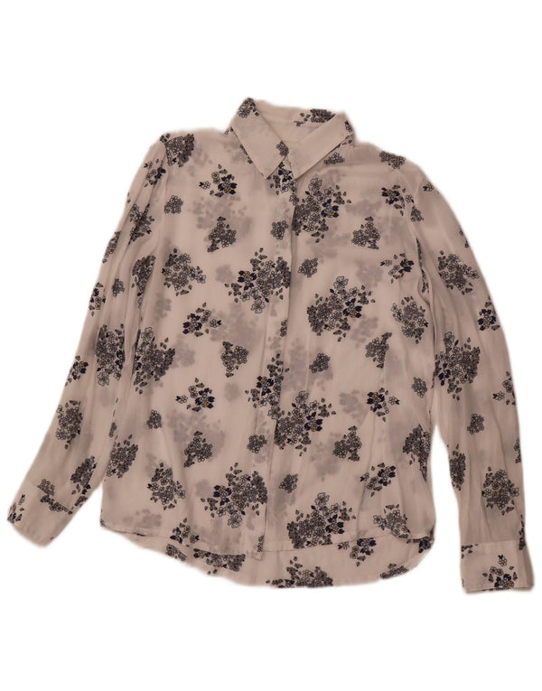 BENETTON Dame Se Through Shirt UK 6 XS White Floral Modal