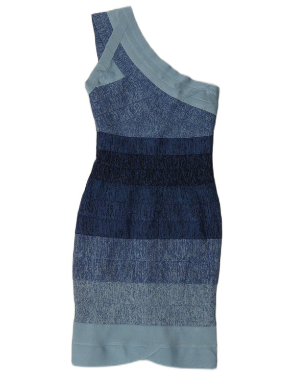 Herve Leger Womens One Shoulder Bodycon Dress UK 4 XS Blue Rayon