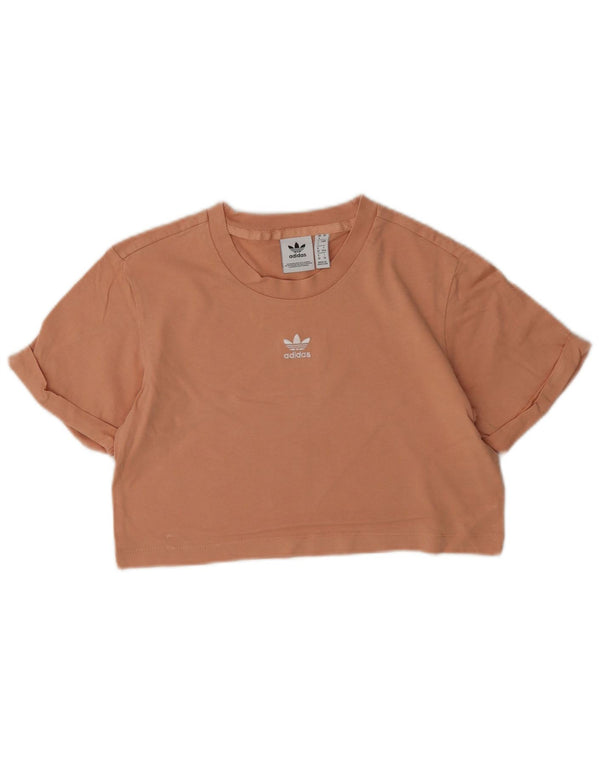 Adidas Womens Crop T-Shirt Top UK 4 XS Orange Cotton