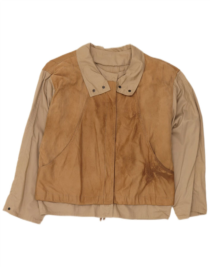 BELFE Dame Loose Fit Jacket IT 44 Medium Beige Colourblock Læder