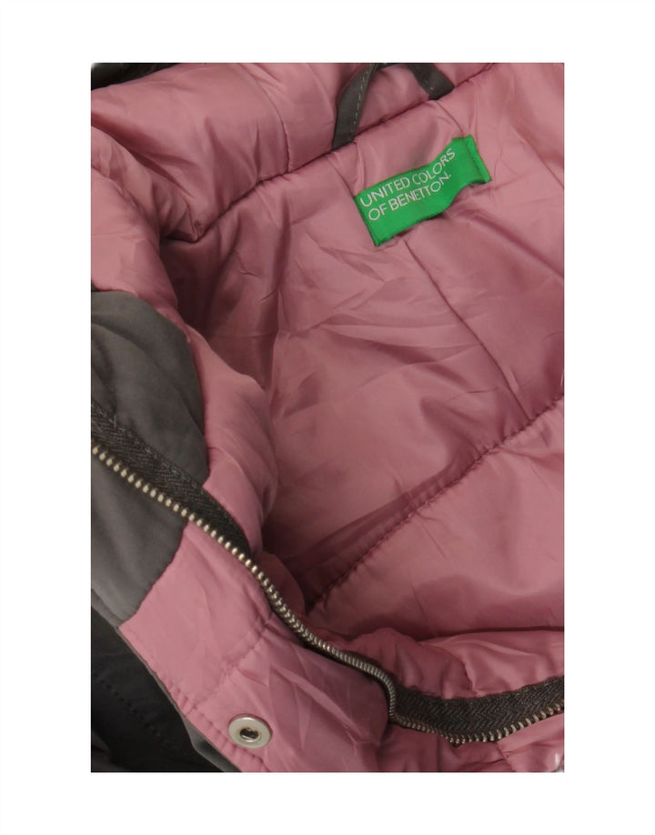 Benetton Dame Hætte Polstret Frakke UK 14 Large Grå