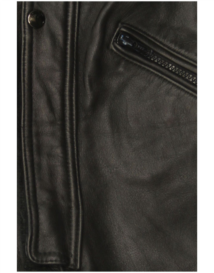 VINTAGE Dame Ærmeløs Læder Jumpsuit UK 12 Medium Sort Læder