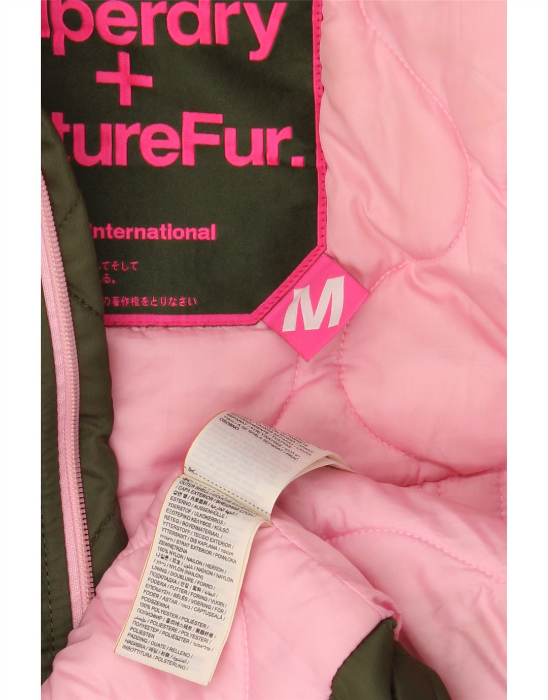 SUPERDRY Parkajakke med hætte til kvinder UK 14 Medium Khaki Nylon